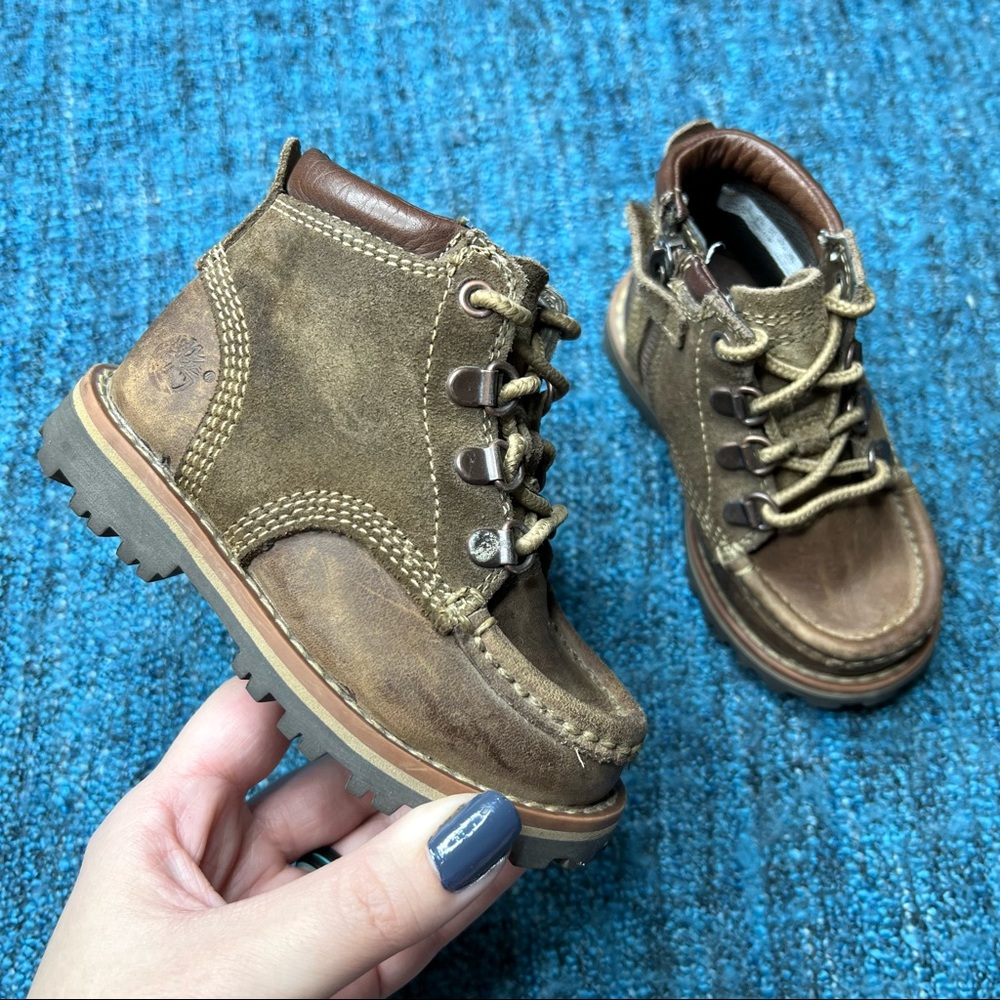 Timberland Toddler Brown Leather Chukka Boots Size 5 Moc Toe Lace Up CUTE